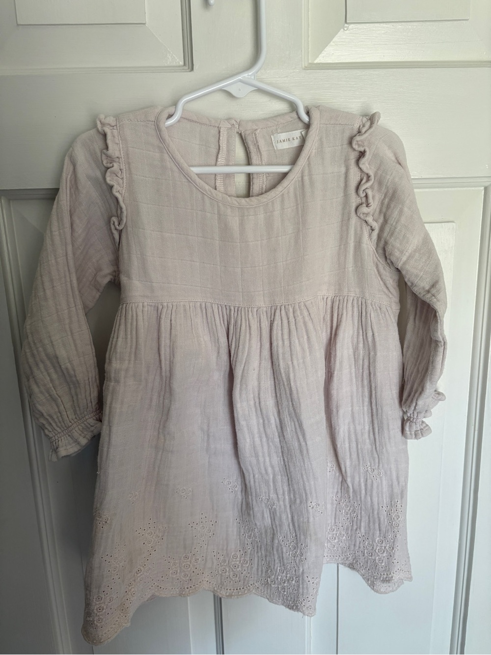 Jamie Kay Pale Blush Long-Sleeve Ruffle Muslin Dress